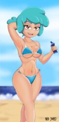 beach big_ass big_breasts big_butt bikini bikini_bottom bikini_top blue_hair breasts cleavage edd00chan neo_jared no_nose thick thick_thighs