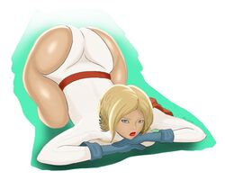 1girls 2d ass big_ass big_butt big_hips blonde_hair blue_eyes breasts clothing dc dc_comics hips huge_ass kara_zor-l karen_starr looking_at_viewer mr-blue power_girl short_hair solo superhero superman_(series)