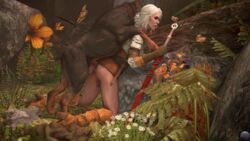 1animal 1girls 3d ambiguous_penetration animal_genitalia canine cd_projekt_red ciri closed_eyes doggy_style on_knees outside partially_clothed penis tattoo the_witcher_(series) the_witcher_3:_wild_hunt weebstank white_hair zoophilia