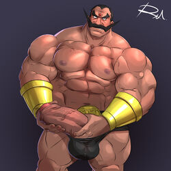 1boy abs bara boner darun_mister erection facial_hair large_penis male male_only moustache muscle penis reclamon solo street_fighter street_fighter_ex uncensored veiny_penis