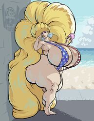 1girls american_flag american_flag_bikini ass bangs barefoot beach big_hair bimbo blonde_hair bouffant_hair breasts diamond_(gemstone) disney disney_channel disney_xd earrings eyeshadow fat_people_only female gigantic_breasts gravity_falls huge_ass hyper_breasts hyper_hair ice_cream large_ass pacifica_northwest ryujinkakka sling_bikini smooth_skin solo teased_hair thick_thighs very_long_hair