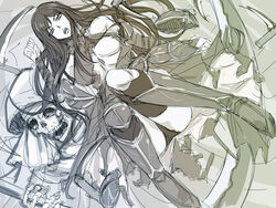 bare_shoulders boots breasts castlevania castlevania:_order_of_ecclesia death death_(castlevania) death_(entity) long_hair michael_f91 monochrome nipple_slip nipples order_of_ecclesia panties pantyshot scythe shanoa skeleton sketch thigh_boots thighhighs torn_clothes underwear