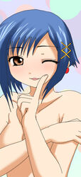 1girls aika_granzchesta_(aria) aria_(series) blue_hair bust covering_breasts female female_only human human_only namamo_nanase solo tomoeda topless