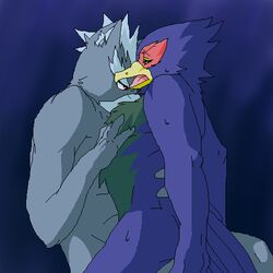 anthro color falco_lombardi fur furry furry_only gay grey_fur interspecies male male_only multiple_males nintendo no_humans nude pheasant side_view star_fox wolf wolf_o'donnell yaoi