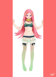 anemone_(eureka_seven) black_socks eureka_seven eureka_seven_(series) fishnet_socks fishnet_thighhighs gradient_socks green_socks highres kobayashi_yuji kobayashi_yuuji lingerie no_panties pink_hair socks solo thigh_socks thighhighs underwear