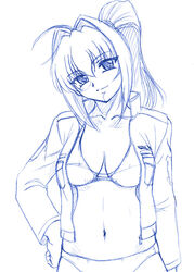 bra hayase_mitsuki kimi_ga_nozomu_eien lingerie misnon_the_great mitsuki_hayase monochrome open_clothes open_shirt pointy_chin shirt sketch solo underwear