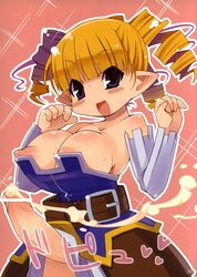 1futa archer_(disgaea) big_breasts blonde_hair blue_eyes bridal_gauntlets cum disgaea dress_pull futanari penis pointy_ears puffy_nipples ringlets zankuro