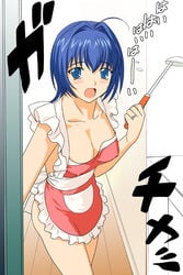 1girls a1 ahoge apron blue_hair blush breasts cleavage erect_nipples female hayase_mitsuki kimi_ga_nozomu_eien mitsuki_hayase naked_apron open_mouth solo