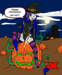 bodysuit_aside cum_inside dc dc_comics dcau halloween jack-o'-lantern jk pumpkin pussy rachel_roth raven_(dc) straight_hair teen_titans tentacle