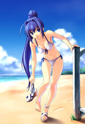 bikini blue_hair hayase_mitsuki high_heels holding holding_shoes kimi_ga_nozomu_eien mitsuki_hayase norizou_type-r sandals shoes single_shoe swimsuit