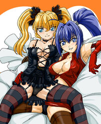 2girls blonde_hair blue_hair daikuuji_ayu female hayase_mitsuki kimi_ga_nozomu_eien mitsuki_hayase panties thighhighs underwear yuri