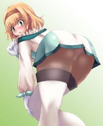 1girls ass bent_over blonde_hair green_eyes hairband kihaiu natalia_luzu_kimlasca_lanvaldear panties panties_under_pantyhose pantyhose short_hair tales_of_(series) tales_of_the_abyss thighhighs underwear