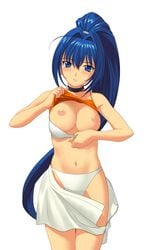 a1 blue_eyes blue_hair breasts female hayase_mitsuki kimi_ga_nozomu_eien long_hair miniskirt mitsuki_hayase navel nipples panties ponytail shirt_lift solo tied_hair underwear undressing