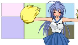 animated asahina_mikuru blue_eyes blue_hair cheerleader cosplay crossover female hayase_mitsuki kimi_ga_nozomu_eien long_hair mitsuki_hayase parody pom_poms sakamoto_yugi solo suzumiya_haruhi_no_yuuutsu