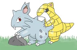 color interspecies male male/ambiguous nidoran nidoran♀ nintendo nudity pokemon sandshrew side_view