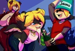 1girls 2boys anthro canine champagne desi_(thecon) duke_(thecon) female femboy fully_clothed furry huge_breasts male tagme thecon trap