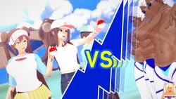 2girls 3d 4boys beach breasts clothed dark-skinned_male dark_skin female goggles hat hilda_(pokemon) interracial male midriff navel numbersguy pants poke_ball pokemon pokemon_bw pokemon_bw2 pokemon_masters pose rosa_(pokemon) scottie_(pokemon) shirt skirt text topless watermark wide_hips