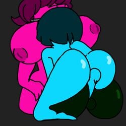 1girls 2boys alternate_breast_size anal anal_sex animated anthro ass big_ass big_breasts bisexual blue_hair blue_skin collar deltarune faceless_male faetomi female furry gay goat green_fur grey_background hair_over_eyes huge_breasts human inverted_nipples kneeling kris_(deltarune) large_ass large_breasts larger_female long_hair male mating_press nipples nude on_back on_top oral penis purple_hair purple_skin ralsei scalie short_hair size_difference smaller_male susie_(deltarune) testicles thick_thighs threesome threeway wide_hips yaoi