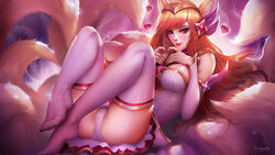 1girls ahri alternate_costume big_breasts breasts cameltoe cleavage female female_only large_breasts league_of_legends looking_at_viewer panties solo star_guardian_ahri star_guardian_series thighhighs windwalker