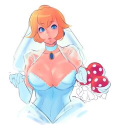 1girls big_breasts blonde_hair blue_eyes breasts cleavage clothed clothing curvaceous curvy dress earrings elbow_gloves eyebrows_visible_through_hair female female_only fully_clothed gloves human large_breasts light-skinned_female light_skin loyproject mario_(series) nintendo pale-skinned_female pale_skin piranha_plant piranha_plant_bouquet princess princess_peach simple_background solo super_mario_odyssey thick video_games wedding_dress wedding_peach_(super_mario_odyssey) white_background white_gloves