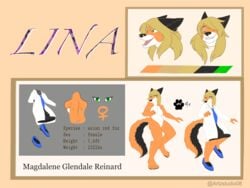 2019 4:3 absurd_res anthro artzstudio08 black_fur blonde_hair breasts canid canine clothing female fox fur green_eyes hair hi_res lina_reinard mammal mature_female medium_breasts model_sheet orange_fur pussy solo white_fur