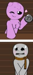 breasts coin embarrassed female greed_(the_binding_of_isaac) grey_skin lust lust_(the_binding_of_isaac) nipples pink_skin smile the_binding_of_isaac wink