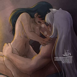 aquarina artist_name artist_signature blush canon_couple cowgirl_position duo female hands_on_hips husband_and_wife inuyasha inuyasha_(character) kagome_higurashi male moaning nude penetration penis_in_pussy pleasure_face riding sex vagina vaginal vaginal_penetration vaginal_sex