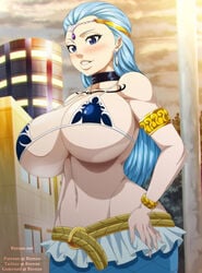 1girls aquarius_(fairy_tail) armlet bikini_top bimbo blue_eyes blue_hair bracelet breasts earrings ero-enzo fairy_tail huge_breasts jewelry large_breasts long_hair looking_at_viewer mermaid rtenzo solo tagme