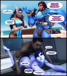 3d ass comic dark-skinned_female dark-skinned_male dat_ass doggy_style egyptian english_text feet feet_up french_text indian interracial jallersfm lying_on_bed lying_on_stomach overwatch pharah prone_bone purple_skin source_filmmaker speech_bubble symmetra widowmaker yellow_eyes