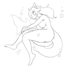 2019 anthro ass big_breasts breasts bubble digital_media_(artwork) featureless_breasts female fish free_art grin hair hi_res jakethegoat looking_at_viewer marine nude pussy shark simple_background sketch smile solo swimming underwater water wide_hips