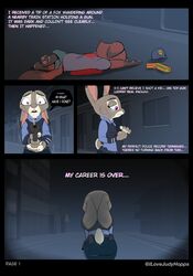 blood bodily_fluids clothing comic death disney duo female gun gunshot hi_res judy_hopps marthasays ranged_weapon tears toy_gun weapon zootopia