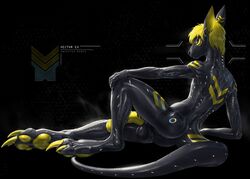 2019 3_toes 5_fingers anthro balls blonde_hair digital_media_(artwork) fingers hair hi_res kangaroo macropod male male_only mammal marsupial pawpads penis rakisha sitting smile solo toes yellow_eyes yellow_pawpads yellow_penis