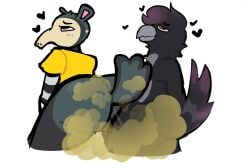 2022 anal anal_sex animal_crossing anonymous_artist anteater anthro antonio_(animal_crossing) avian bird blush colored_sketch commission commissioner_upload corvid crow daryl_(cringebird) fart fart_cloud fart_fetish fart_on_dick fart_sex farting farting_during_sex farting_on_another farting_on_dick furry gassy heart heart_symbol humanoid_genitalia humanoid_penis male nintendo nonbinary nonbinary_(lore) nude oc_x_canon original_character penis penis_in_pussy sex shirt shirt_only sketch tagme topwear yellow_shirt
