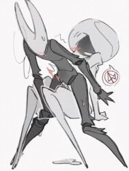 blush bug grinding grinding_on_leg heart hollow_knight hollow_knight:_silksong hollow_knight_(franchise) hornet_(hollow_knight) l0veanddispute lace_(hollow_knight) lace_(hollow_knight:_silksong) lesbian_sex pussy pussy_juice team_cherry yuri