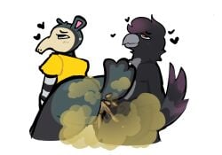2022 anal anal_sex animal_crossing anonymous_artist anteater anthro antonio_(animal_crossing) avian bird blush colored_sketch commission commissioner_upload corvid crow daryl_(cringebird) fart fart_cloud fart_fetish fart_on_dick fart_sex farting farting_during_sex farting_on_another farting_on_dick feces furry gassy heart heart_symbol humanoid_genitalia humanoid_penis male nintendo nonbinary nonbinary_(lore) nude oc_x_canon original_character penis penis_in_pussy pooping_on_another pooping_on_dick scat sex shirt shirt_only shit shit_on_penis shitting sketch tagme topwear yellow_shirt