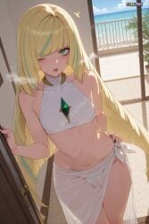 1femboy adapted_costume ai_generated androgynous bangs bare_arms bare_shoulders beach bikini blonde_hair blue_hair blunt_bangs blush breath bulge collarbone crop_top crossdressing door doorway dutch_angle erection erection_under_clothes femboy femboy_focus femboysub feminine_body feminine_faced_male feminine_male feminization flat_chest gem genderswap genderswap_(ftm) gradient_hair green_eyes green_hair hair_over_one_eye hand_on_hip heavy_breathing indoors long_hair looking_at_viewer lusamine_(pokemon) male_focus mature mature_male midriff multicolored_hair navel official_alternate_costume open_door open_mouth opening_door otoko_no_ko outdoors paid_reward_available palm_tree penis penis_bulge pokemon pokemon_sm sarong see-through shiny_hair shiny_skin skindentation skinny_male sleeveless solo solo_focus standing stomach streaked_hair sweat sweatdrop sweating sweaty sweaty_body swimsuit thigh_gap tiny_penis trap two-tone_hair two_tone_hair velutinx very_long_hair visible_breath watermark wet_body wet_skin white_bikini
