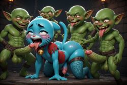 3d ahe_gao ai_generated anal anthro bell_collar big_penis blue_cat blue_fur blush cat_ears cat_girl cat_tail cave collar cum cum_drip cum_inside cum_on_body cum_on_face drooling dungeon erection explicit fantasy fellatio femboy furry gangbang goblin green_goblin green_skin group gumball_watterson handjob heart-shaped_pupils male males_only monster multiple_males muscular_male onecutegirl31 oral orgy pointy_ears red_eyes rendered ripped_clothing small_male surrounded the_amazing_world_of_gumball tongue_out torch vaginal_penetration