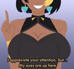 1girls 2026 alternate_version_available armlet big_breasts black-haired_female black_hair black_hair_female blizzard_entertainment boob_window breast_focus breasts breasts_focus business_attire business_woman clothed clothed_female clothing collared_dress dark-skinned_female dark_skin dialogue domina dress ear_piercing ear_ring earring earrings egor418 english english_dialogue english_text eyes_out_of_frame eyes_up_here female female_focus female_only finger_pointing fully_clothed fully_clothed_female my_eyes_are_up_here overwatch overwatch_2 pierced_ears piercing piercings pointing pointing_up solo solo_female solo_focus text triangle_earrings upper upper_body upper_body_focus upper_body_only