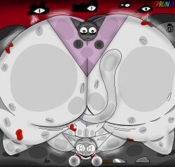 1boy 1girl anthro ass ass_jiggle ass_up big_ass big_breasts big_butt big_hips black_(sprunki) black_clouds blood blood_on_ass blood_on_body blood_on_leg bloody bottom_heavy breast_jiggle breasts butt cat eyes felid feline female gigantic_ass gray_(sprunki) grey_body grey_fur horror horror_(theme) huge_breasts hyper hyper_ass incredibox jaidencool jiggle jiggling_ass jiggling_breasts knife large_ass logo looking_at_viewer massive_ass nightmare_waifu panties pink_panties pink_underwear red_sky smile solo sprunki tail thick_thighs twerking underwear wenda_(sprunki) white_body white_fur wide_hips