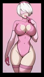 1girls 2b_(nier:automata) bad_tag big_lips bimbo_lips bimbofication black_border blindfold bob_cut border breasts camisole cleavage cleavage_cutout clothing_cutout covered_navel curvy cuteemmy cyborg droid elbow_gloves female female_only finger_to_mouth gloves hairband heart hentai-foundry_username highcut highleg highleg_leotard huge_breasts huge_lips jpg jpg_conversion jpg_file latex latex_gloves latex_leotard latex_thighhighs legs leotard light_skinned-female lips lipstick long_legs makeup nier:automata nier_(series) pink_background pink_gloves pink_leotard pink_lips pink_thighhighs robot sex_droid shiny_skin short_hair sideboob skindentation small_nose square_enix standing thick_lips thick_thighs thighhighs thighs third-party_edit tight_clothing two-tone_background white_hair wide_hips