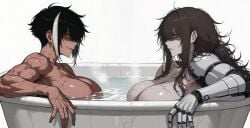 1girls 2girl 2girls ai ai-created ai_art ai_generated akira_(uersor) angry bags_under_eyes bathtub big_breasts black_eyelashes black_eyeliner black_hair breasts brown_hair brown_lips dark-skinned_female dark_skin deviantart_link eyelashes eyelids eyeliner female female/female female_focus female_only females grumpy hair_between_eyes half-closed_eyes high_quality high_resolution highres in_bathtub japanese japanese_female large_breasts latina latina_female latina_milf light-skinned_female light_skin long_eyelashes long_hair looking_at_another looking_at_partner looking_away mature_female mechanical_arm messy_hair milf muscular muscular_female naked naked_female naughty naughty_face naughty_smile nude nude_female pale-skinned_female pale_skin partially_submerged pixie_cut red_eyes sanpaku short_hair side_view sideboob sidelocks simple_background single_mechanical_arm smile smiley_face smiling smiling_at_another smiling_at_partner smirk standing steam streaked_hair tan-skinned_female tan_body tan_skin tomboy tomboy_milf tomboyish uersor upper_body v-shaped_eyebrows valery_(uersor) wet wet_body wet_skin white_background women yellow_eyes