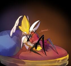 2girls blush blush_lines bug bug_girl clothed_sex dialogue hollow_knight hollow_knight:_silksong hollow_knight_(franchise) hornet_(hollow_knight) lesbian_sex pussy pussy_juice reducing_bird robot robot_girl rubbing_pussies_together scissoring scissoring_position second_sentinel shaking spider spider_girl team_cherry tribadism yuri