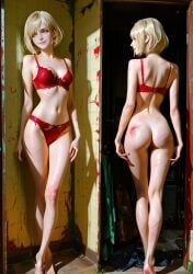 ai_generated ashley_graham ashley_graham_(ella_freya) ass ass_focus bra breasts red_bra resident_evil resident_evil_4_remake scars scars_all_over scars_on_ass scratch_marks scratches