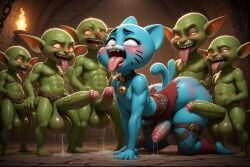 3d ahe_gao ai_generated anal anthro bell_collar big_penis blue_cat blue_fur blush cat_ears cat_girl cat_tail cave collar cum cum_drip cum_inside cum_on_body cum_on_face drooling dungeon erection explicit fantasy fellatio femboy furry gangbang goblin green_goblin green_skin group gumball_watterson handjob heart-shaped_pupils male males_only monster multiple_males muscular_male onecutegirl31 oral orgy pointy_ears red_eyes rendered ripped_clothing small_male surrounded the_amazing_world_of_gumball tongue_out torch vaginal_penetration