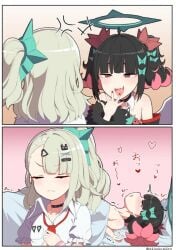 2girls 2koma after_lesbian_sex after_sex akisaka_akira angels_of_delusion artist_name artist_request before_and_after blush bratty_correction female female_focus female_only implied_nudity implied_sex implied_yuri long_hair medium_hair mesugaki multiple_girls nangong_yu_(zenless_zone_zero) sheets side_ponytail source_request sunna_(zenless_zone_zero) twintails yuri zenless_zone_zero