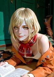 ai_generated ashley_graham ashley_graham_(ella_freya) blonde_hair breasts reading reading_book resident_evil resident_evil_4 resident_evil_4_remake