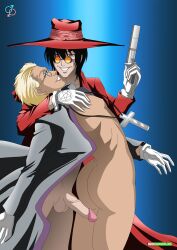 2boys alexander_anderson alucard_(hellsing) ass bottomless gay hellsing lustful_gaze male_focus male_only penis rear_deliveries sex smile yaoi