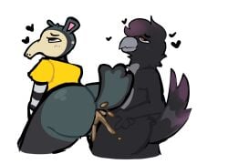 2022 anal anal_sex animal_crossing anonymous_artist anteater anthro antonio_(animal_crossing) avian bird blush colored_sketch commission commissioner_upload corvid crow daryl_(cringebird) feces furry heart heart_symbol humanoid_genitalia humanoid_penis male nintendo nonbinary nonbinary_(lore) nude oc_x_canon original_character penis penis_in_pussy pooping_on_another pooping_on_dick scat sex shirt shirt_only shit shit_on_penis shitting sketch tagme topwear yellow_shirt