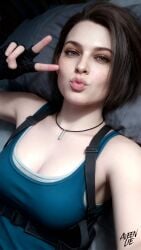 ai_generated aveen_lie bedroom black_hair game_character gloved_hands jill_valentine jill_valentine_(sasha_zotova) looking_at_viewer resident_evil resident_evil_3_remake selfie sfw short_hair