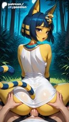 1boy 1girls 2026 ai_assisted ai_generated animal_crossing animal_ears anime ankha ankha_(animal_crossing) artist_name ass_grab bush cock dick explicit forest grabbing_another's_ass groping hi_res high_quality high_resolution highres jungle leaf love_making nature patreon patreon_username penetration penis pov sex sexual_intercourse skypassion stable_diffusion straight tanzaku watermark
